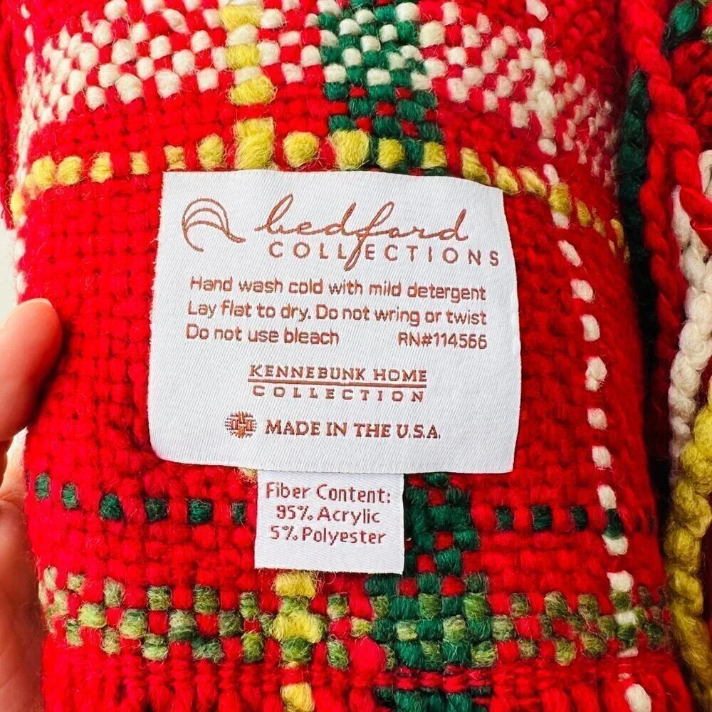 Bedford Collection home throw blanket, Red plaid, Made in USA